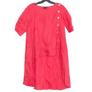 Lisa Bayne Tunic Top Linen High Low Boho Lagenlook Asymmetrical Cottage Red XS